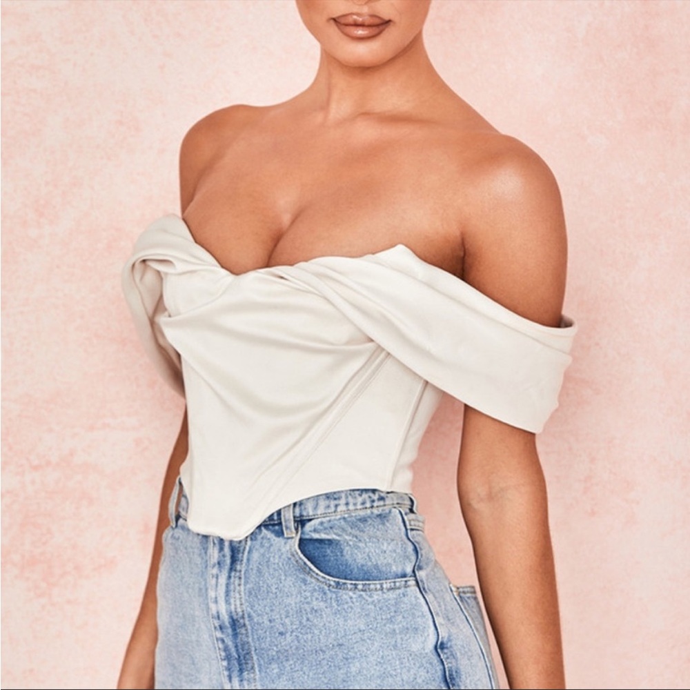 House of CB ‘Silva’ Satin Draped Shoulder Corset Top NWOT - Picture 5 of 13
